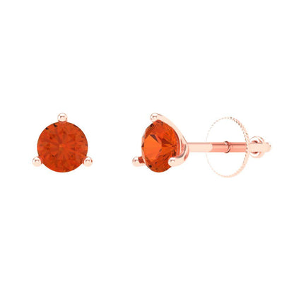 0.5 ctw Red Zirconia Studs Earrings | 4.0mm Round Cut White Gold Screw back | April Birthstone