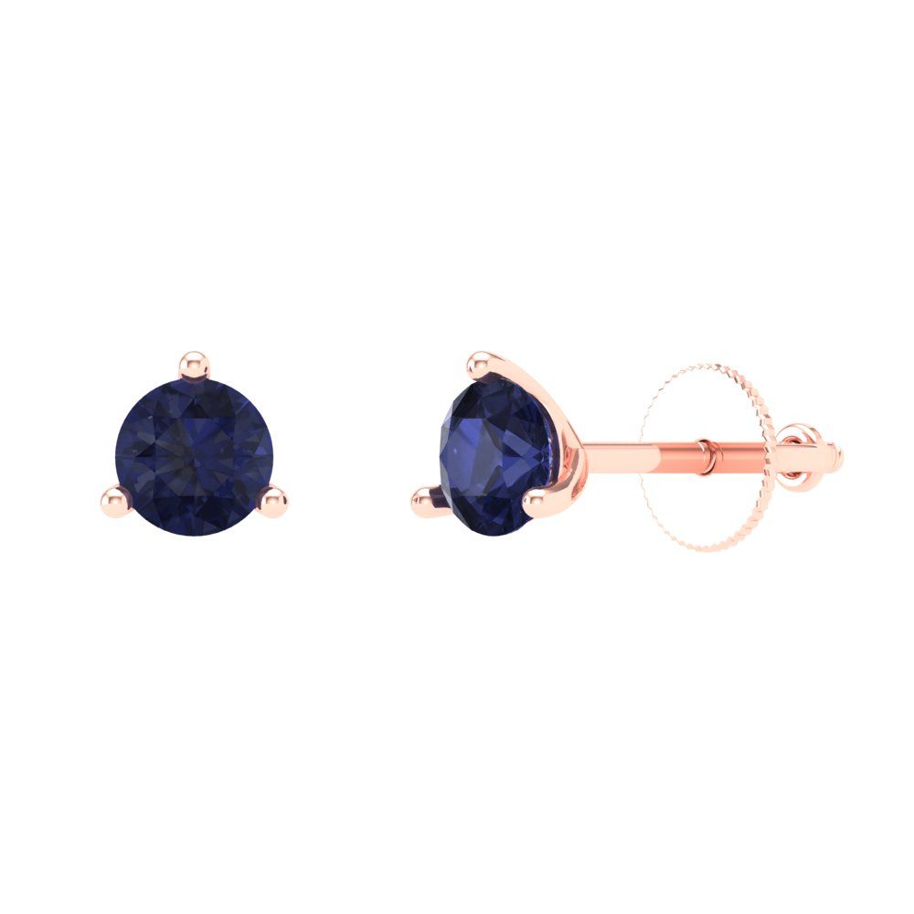0.5 ctw Blue Sapphire Studs Earrings | 4.0mm Round Cut White Gold Screw back | September Birthstone