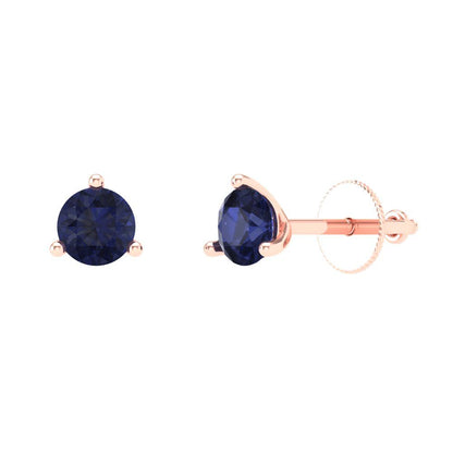 0.5 ctw Blue Sapphire Studs Earrings | 4.0mm Round Cut White Gold Screw back | September Birthstone