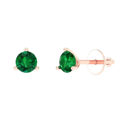 0.5 ctw Emerald Studs Earrings | 4.0mm Round Cut White Gold Screw back | May Birthstone