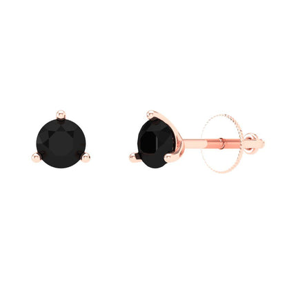 0.5 ctw Onyx Studs Earrings | 4.0mm Round Cut White Gold Screw back | July Birthstone