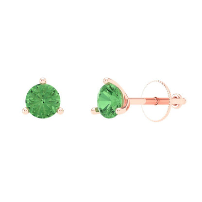 0.5 ctw Green Zirconia Studs Earrings | 4.0mm Round Cut White Gold Screw back | April Birthstone
