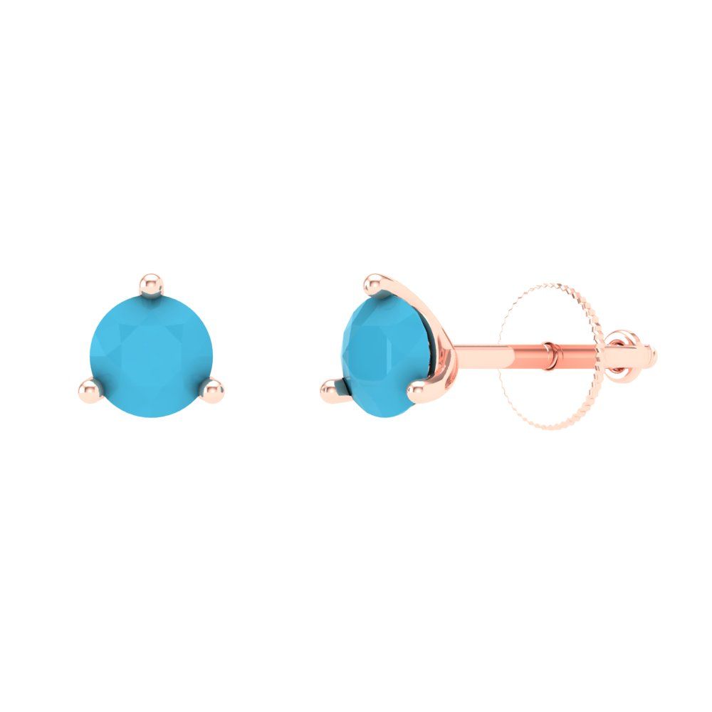 0.5 ctw Turquoise Studs Earrings | 4.0mm Round Cut White Gold Screw back | December Birthstone