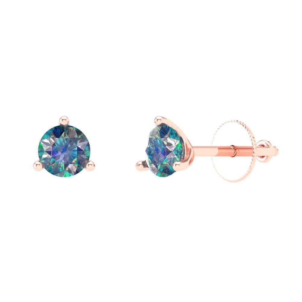 0.5 ctw Blue Moissanite Studs Earrings | 4.0mm Round Cut White Gold Screw back | April Birthstone