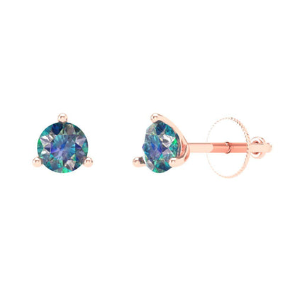 0.5 ctw Blue Moissanite Studs Earrings | 4.0mm Round Cut White Gold Screw back | April Birthstone