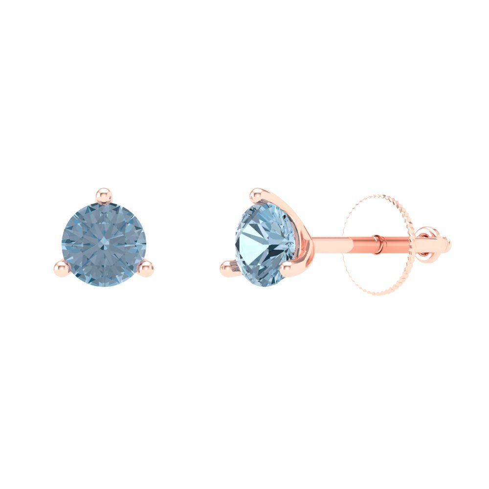 0.5 ctw Blue Zirconia Studs Earrings | 4.0mm Round Cut White Gold Screw back | April Birthstone