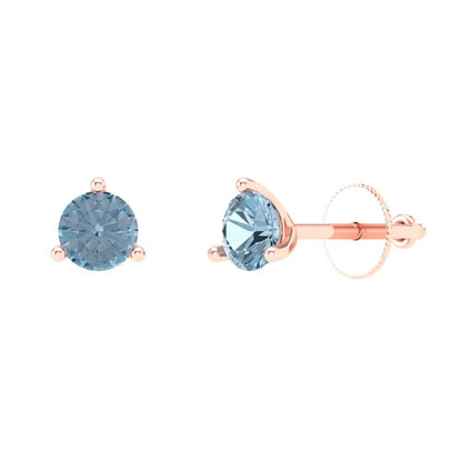 0.5 ctw Swiss Blue Topaz Studs Earrings | 4.0mm Round Cut White Gold Screw back | December Birthstone