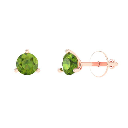 0.5 ctw Peridot Studs Earrings | 4.0mm Round Cut White Gold Screw back | August Birthstone