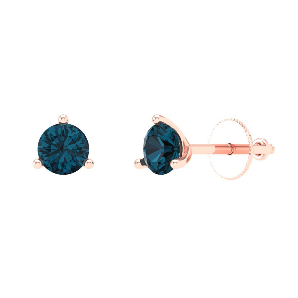 0.5 ctw London Blue Topaz Studs Earrings | 4.0mm Round Cut White Gold Screw back | December Birthstone
