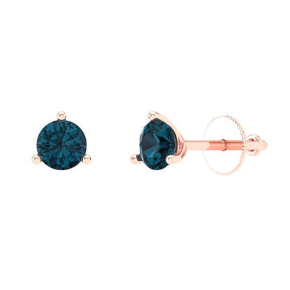0.5 ctw London Blue Topaz Studs Earrings | 4.0mm Round Cut White Gold Screw back | December Birthstone