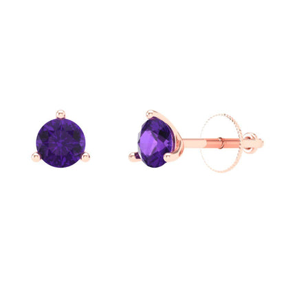 0.5 ctw Amethyst Studs Earrings | 4.0mm Round Cut White Gold Screw back | February Birthstone