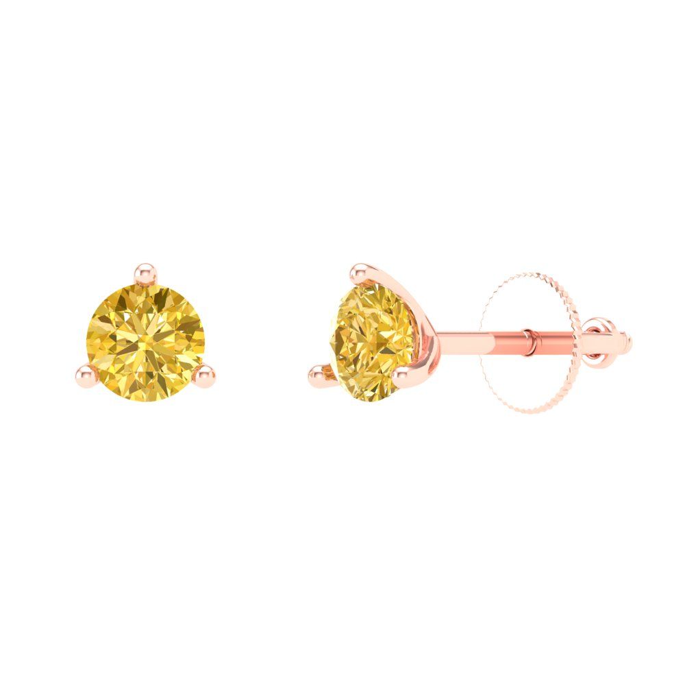 0.5 ctw Yellow Zirconia Studs Earrings | 4.0mm Round Cut White Gold Screw back | April Birthstone