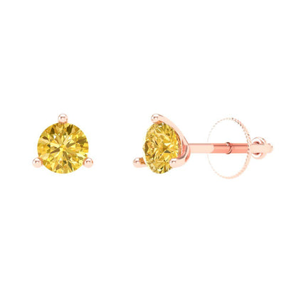 0.5 ctw Yellow Zirconia Studs Earrings | 4.0mm Round Cut White Gold Screw back | April Birthstone
