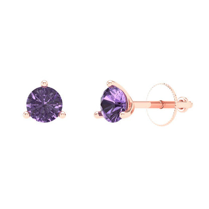 0.5 ctw Alexandrite Studs Earrings | 4.0mm Round Cut White Gold Screw back | June Birthstone