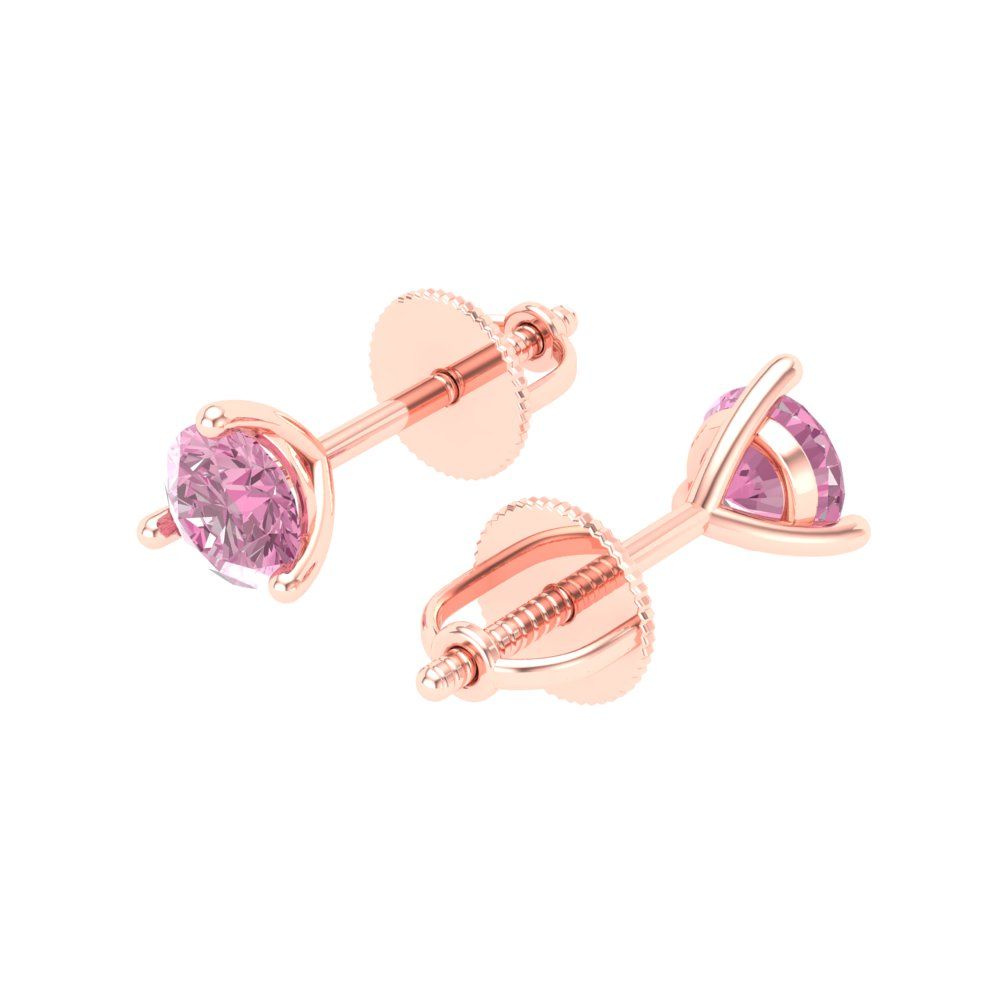 0.5 ctw Pink Zirconia Studs Earrings | 4.0mm Round Cut White Gold Screw back | April Birthstone