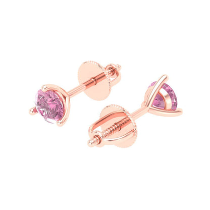 0.5 ctw Pink Zirconia Studs Earrings | 4.0mm Round Cut White Gold Screw back | April Birthstone