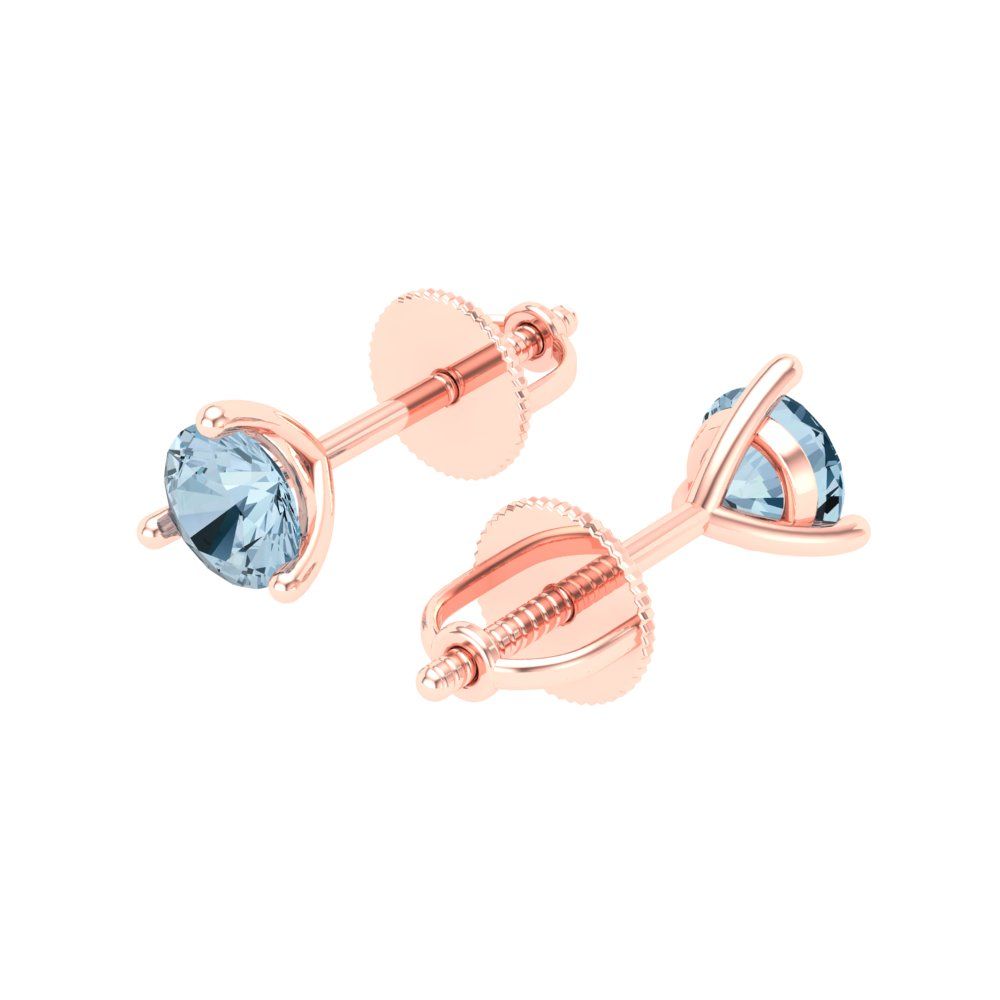 0.5 ctw Aquamarine Studs Earrings | 4.0mm Round Cut White Gold Screw back | March Birthstone