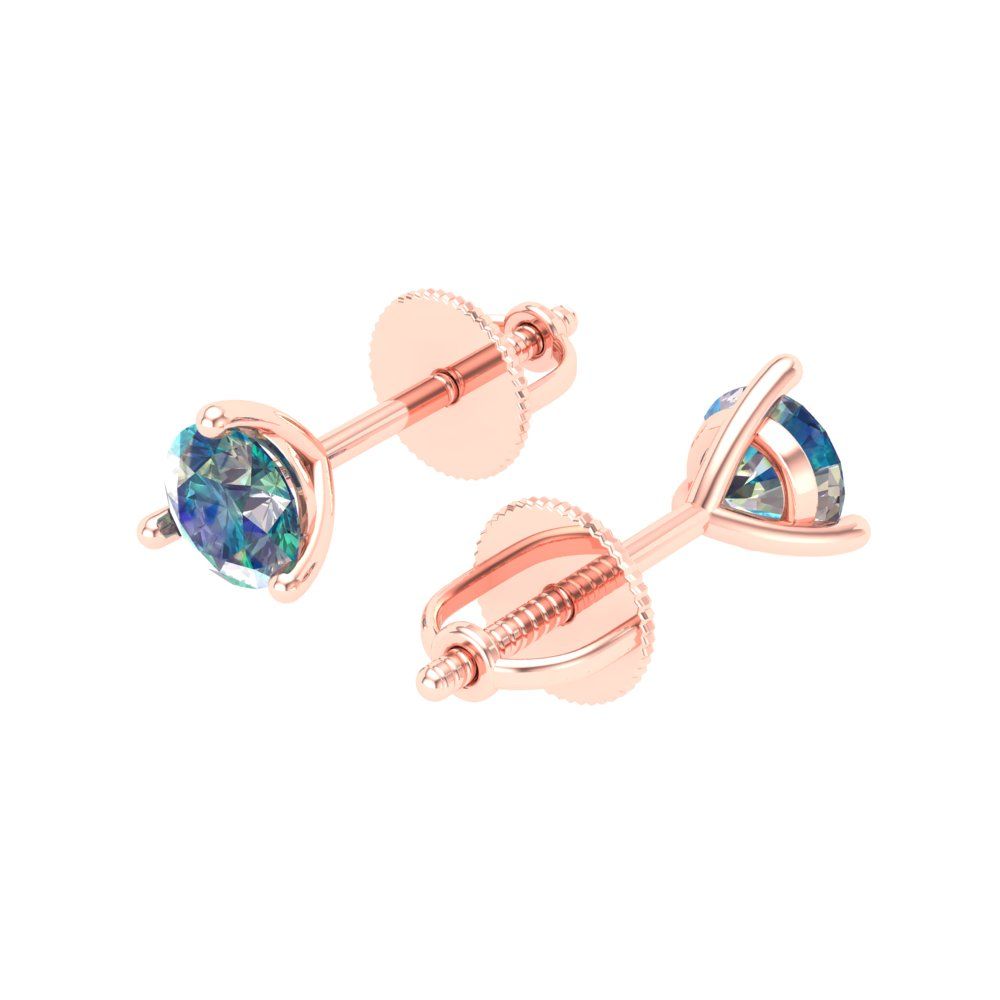 0.5 ctw Blue Moissanite Studs Earrings | 4.0mm Round Cut White Gold Screw back | April Birthstone