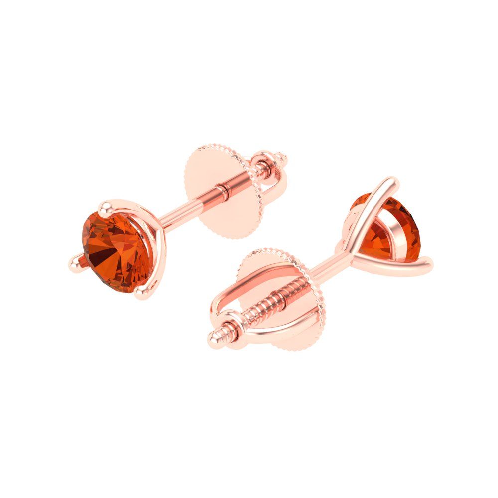 0.5 ctw Red Zirconia Studs Earrings | 4.0mm Round Cut White Gold Screw back | April Birthstone