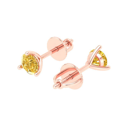 0.5 ctw Yellow Zirconia Studs Earrings | 4.0mm Round Cut White Gold Screw back | April Birthstone