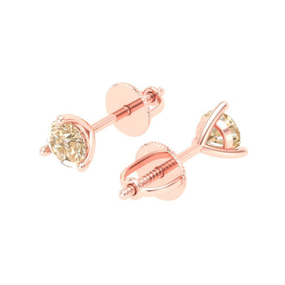 0.5 ctw Morganite Studs Earrings | 4.0mm Round Cut White Gold Screw back | February Birthstone
