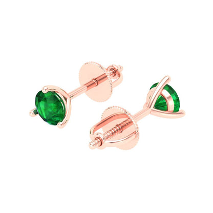 0.5 ctw Emerald Studs Earrings | 4.0mm Round Cut White Gold Screw back | May Birthstone