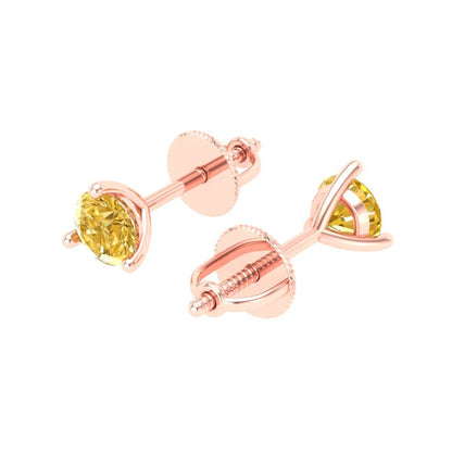 0.5 ctw Citrine Studs Earrings | 4.0mm Round Cut White Gold Screw back | November Birthstone