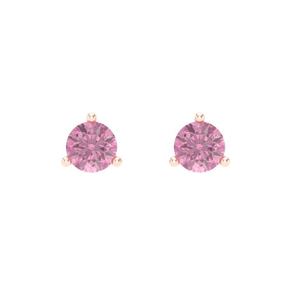 0.5 ctw Pink Zirconia Studs Earrings | 4.0mm Round Cut White Gold Screw back | April Birthstone