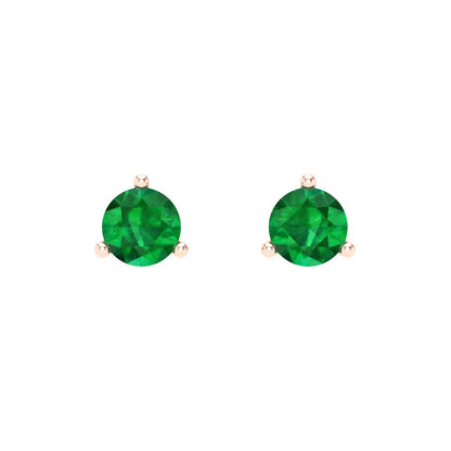 0.5 ctw Emerald Studs Earrings | 4.0mm Round Cut White Gold Screw back | May Birthstone