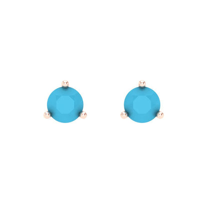 0.5 ctw Turquoise Studs Earrings | 4.0mm Round Cut White Gold Screw back | December Birthstone