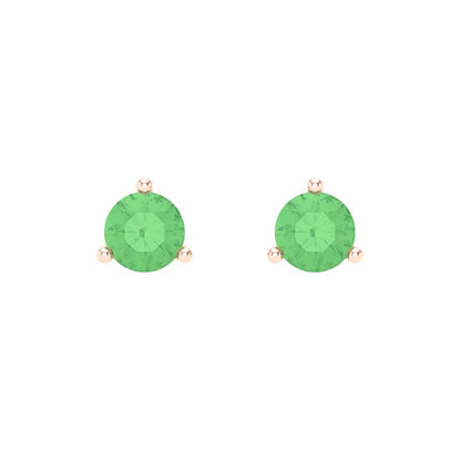 0.5 ctw Green Zirconia Studs Earrings | 4.0mm Round Cut White Gold Screw back | April Birthstone