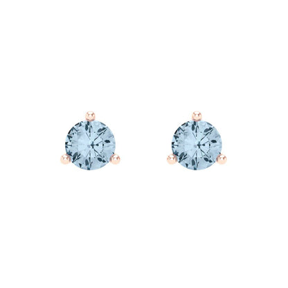0.5 ctw Aquamarine Studs Earrings | 4.0mm Round Cut White Gold Screw back | March Birthstone