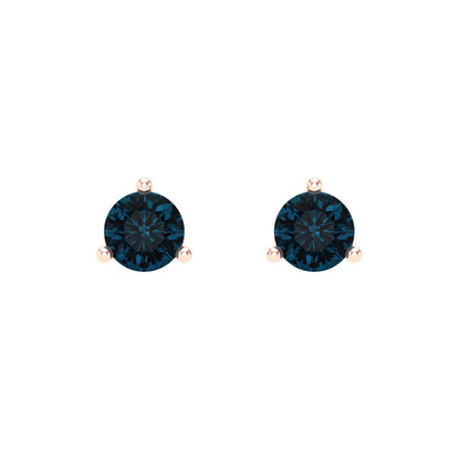 0.5 ctw London Blue Topaz Studs Earrings | 4.0mm Round Cut White Gold Screw back | December Birthstone