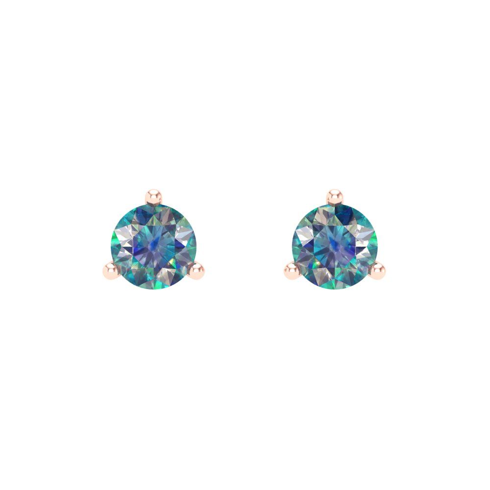 0.5 ctw Blue Moissanite Studs Earrings | 4.0mm Round Cut White Gold Screw back | April Birthstone