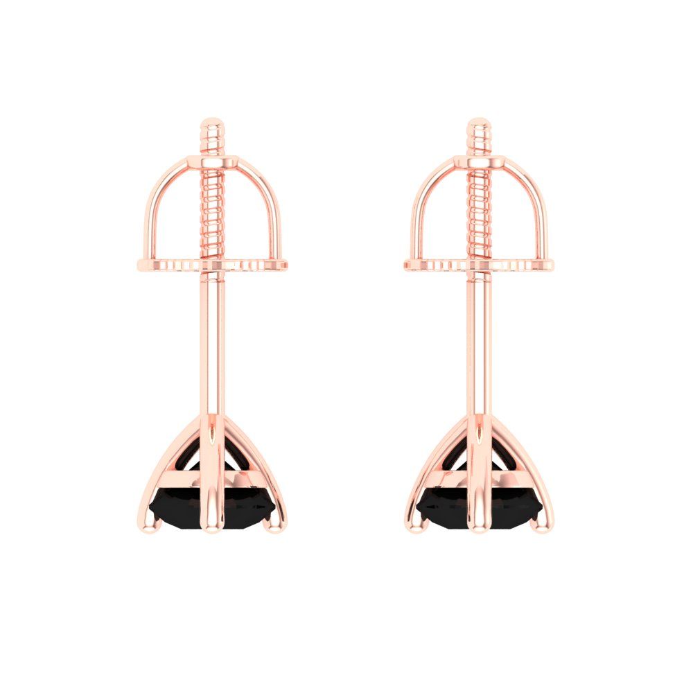 0.5 ctw Onyx Studs Earrings | 4.0mm Round Cut White Gold Screw back | July Birthstone