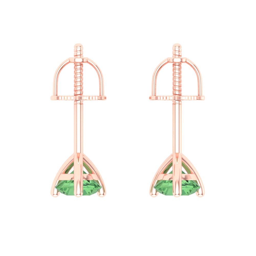 0.5 ctw Green Zirconia Studs Earrings | 4.0mm Round Cut White Gold Screw back | April Birthstone