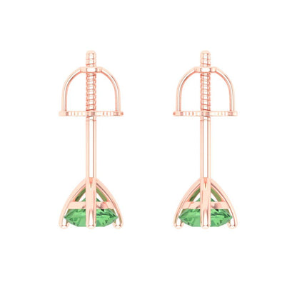 0.5 ctw Green Zirconia Studs Earrings | 4.0mm Round Cut White Gold Screw back | April Birthstone