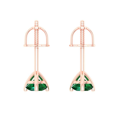 0.5 ctw Emerald Studs Earrings | 4.0mm Round Cut White Gold Screw back | May Birthstone