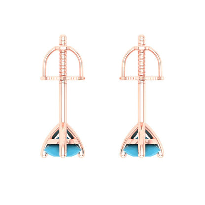0.5 ctw Turquoise Studs Earrings | 4.0mm Round Cut White Gold Screw back | December Birthstone