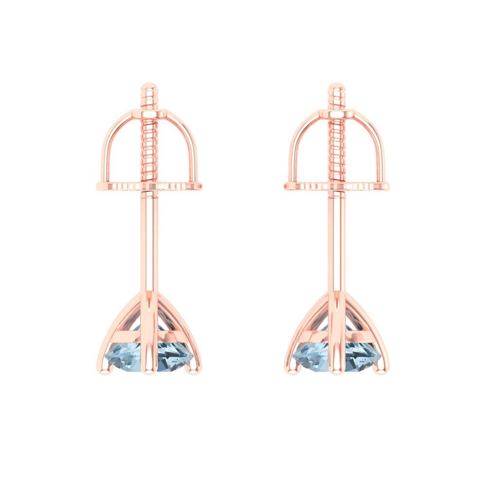 0.5 ctw Sky Blue Topaz Studs Earrings | 4.0mm Round Cut White Gold Screw back | December Birthstone