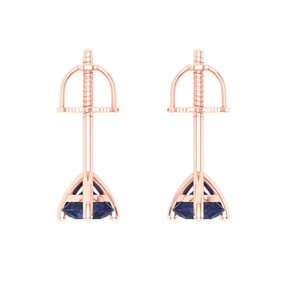 0.5 ctw Blue Sapphire Studs Earrings | 4.0mm Round Cut White Gold Screw back | September Birthstone