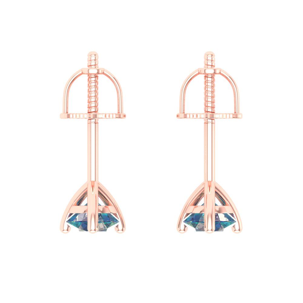 0.5 ctw Blue Moissanite Studs Earrings | 4.0mm Round Cut White Gold Screw back | April Birthstone