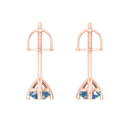 0.5 ctw Blue Moissanite Studs Earrings | 4.0mm Round Cut White Gold Screw back | April Birthstone