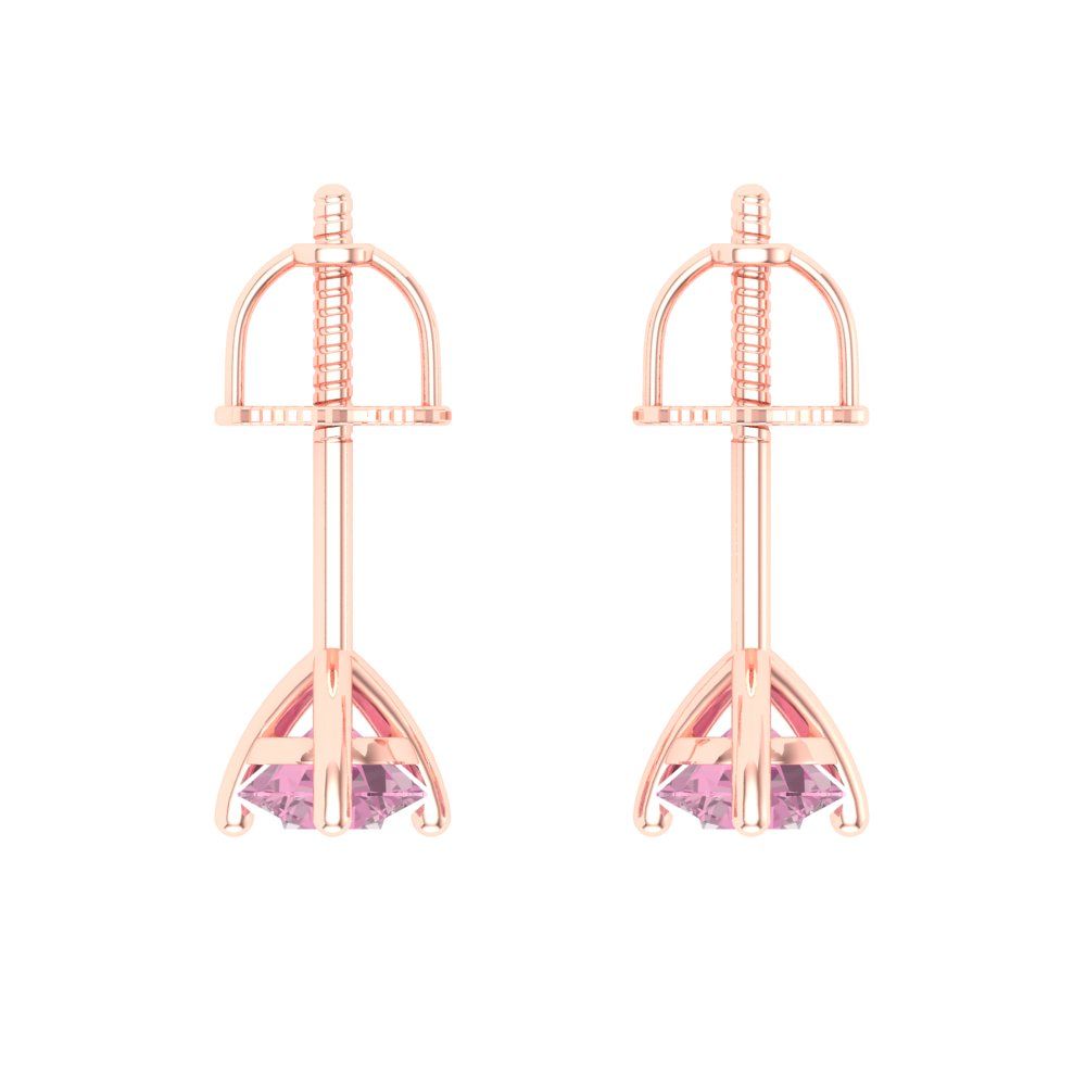 0.5 ctw Pink Zirconia Studs Earrings | 4.0mm Round Cut White Gold Screw back | April Birthstone