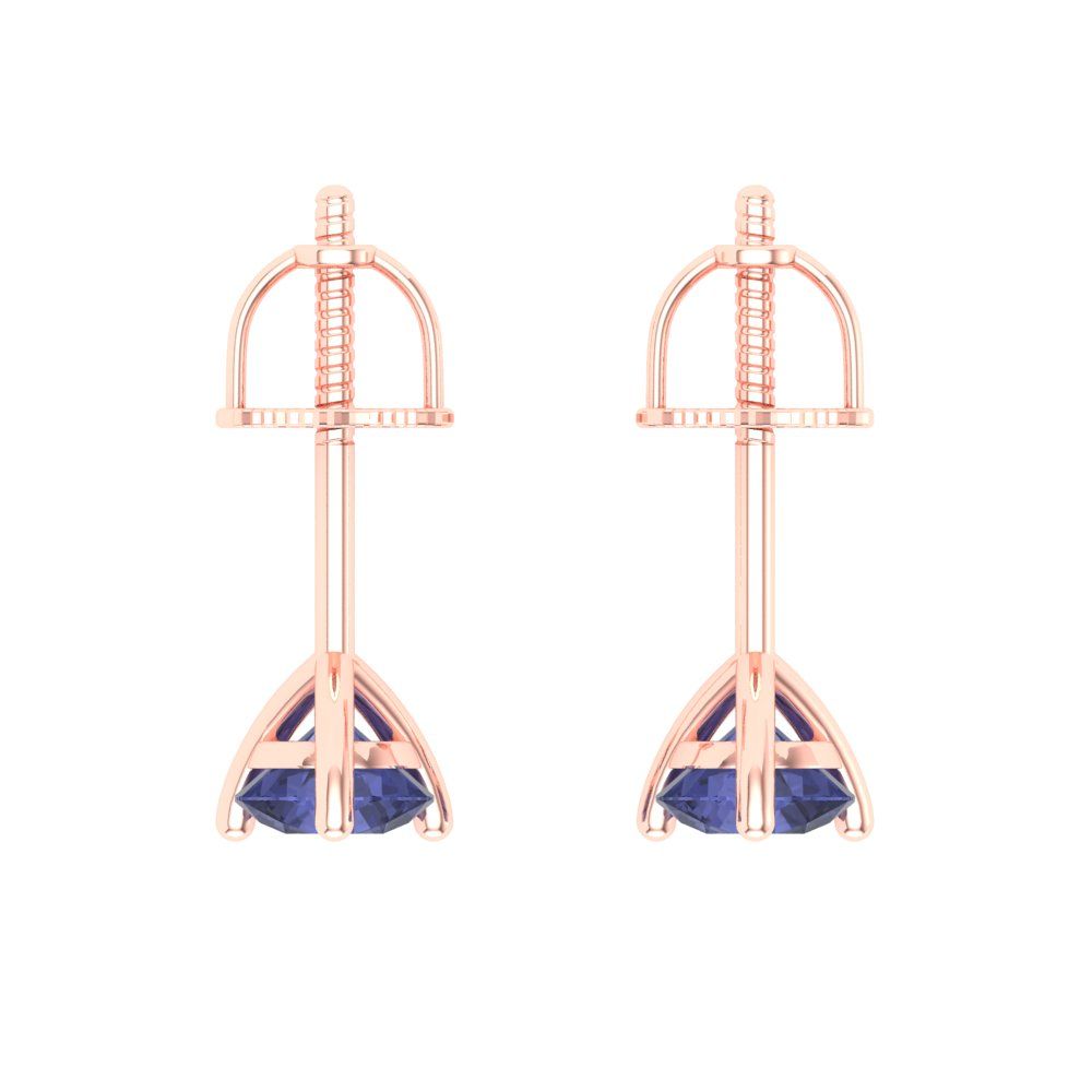 0.5 ctw Tanzanite Studs Earrings | 4.0mm Round Cut White Gold Screw back | December Birthstone