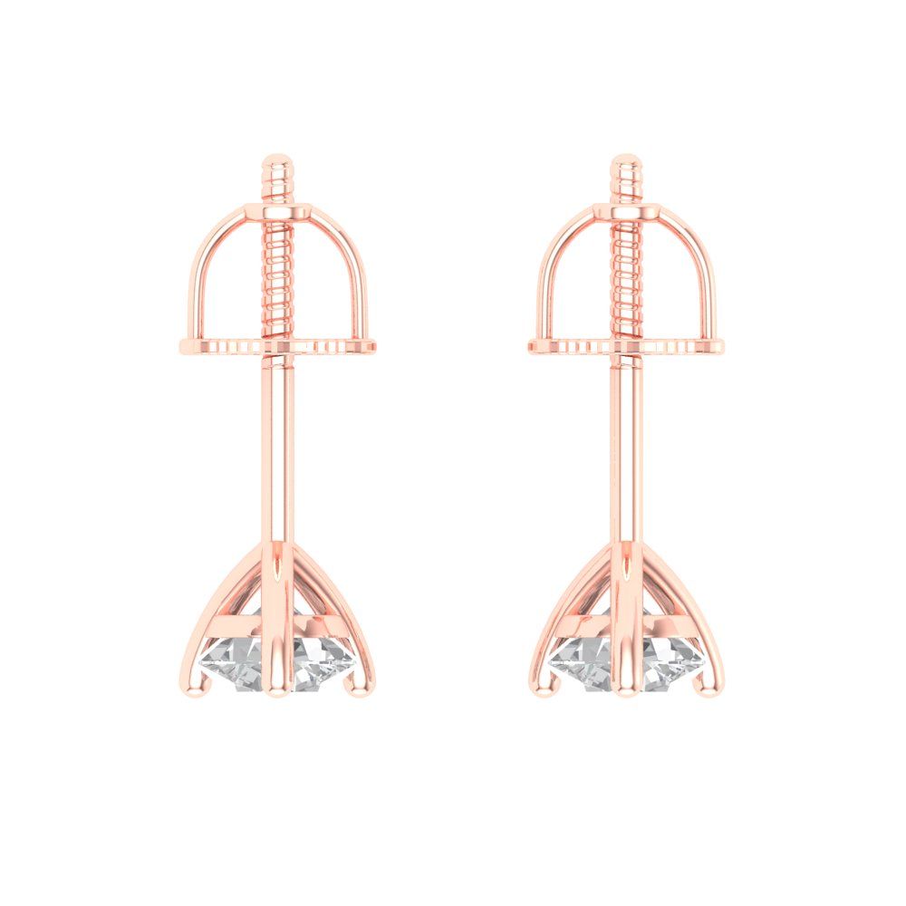 0.5 ctw White Sapphire Studs Earrings | 4.0mm Round Cut White Gold Screw back | April Birthstone