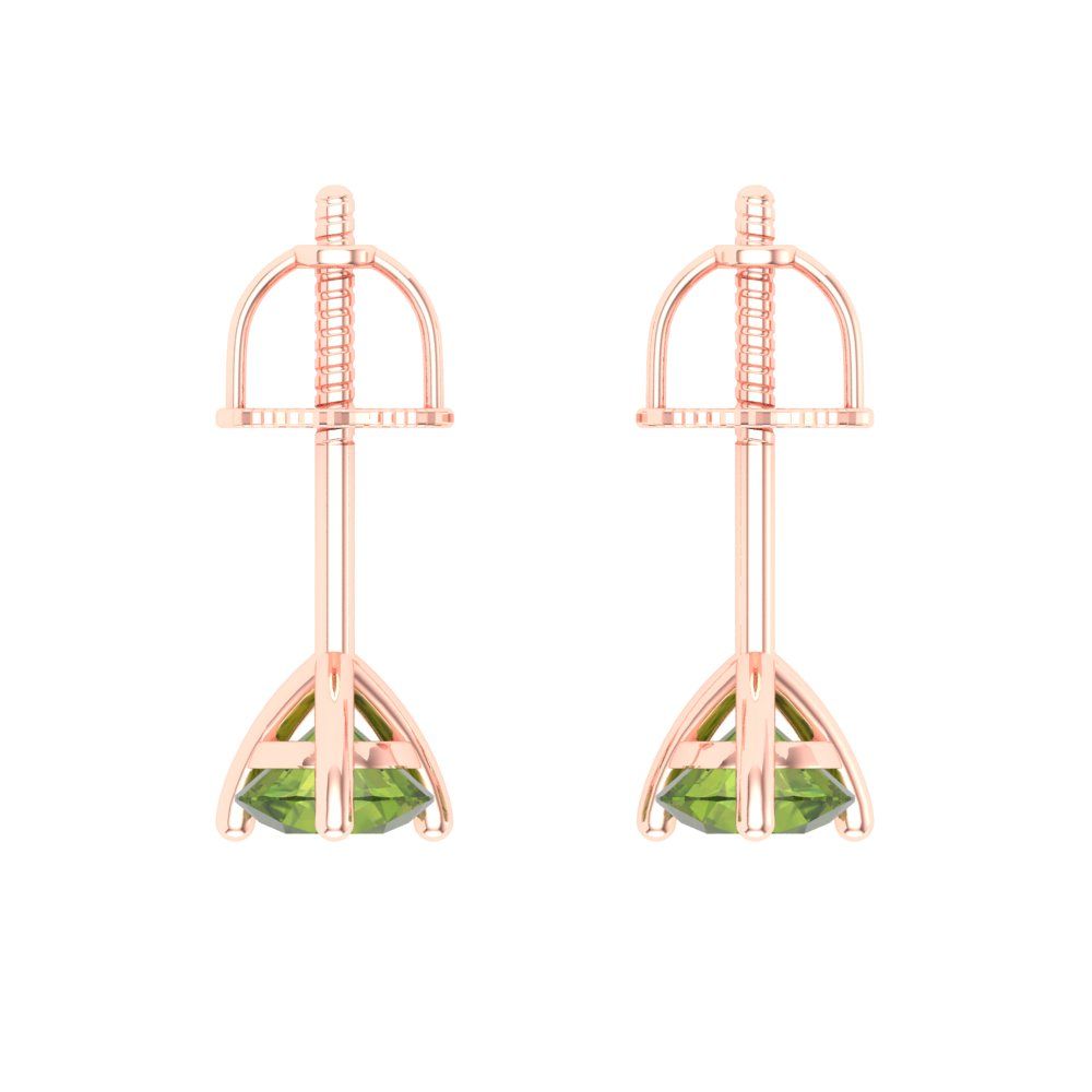 0.5 ctw Peridot Studs Earrings | 4.0mm Round Cut White Gold Screw back | August Birthstone
