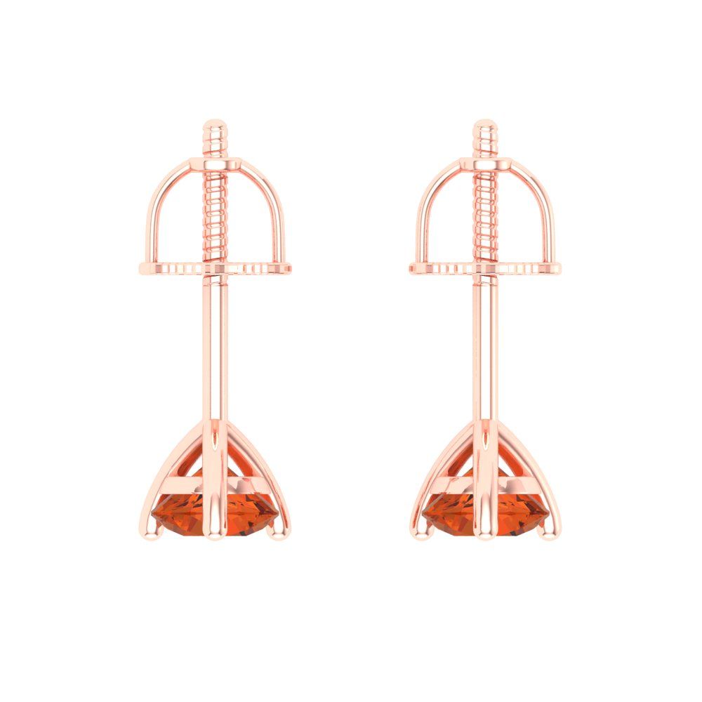 0.5 ctw Red Zirconia Studs Earrings | 4.0mm Round Cut White Gold Screw back | April Birthstone