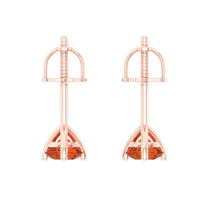 0.5 ctw Red Zirconia Studs Earrings | 4.0mm Round Cut White Gold Screw back | April Birthstone
