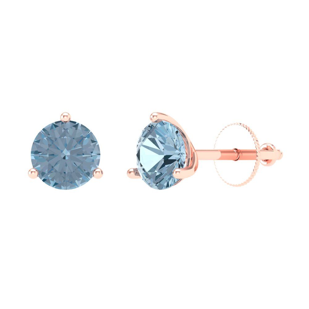 1.5 ctw Blue Zirconia Studs Earrings | 6mm Round Cut White Gold Screw back | April Birthstone